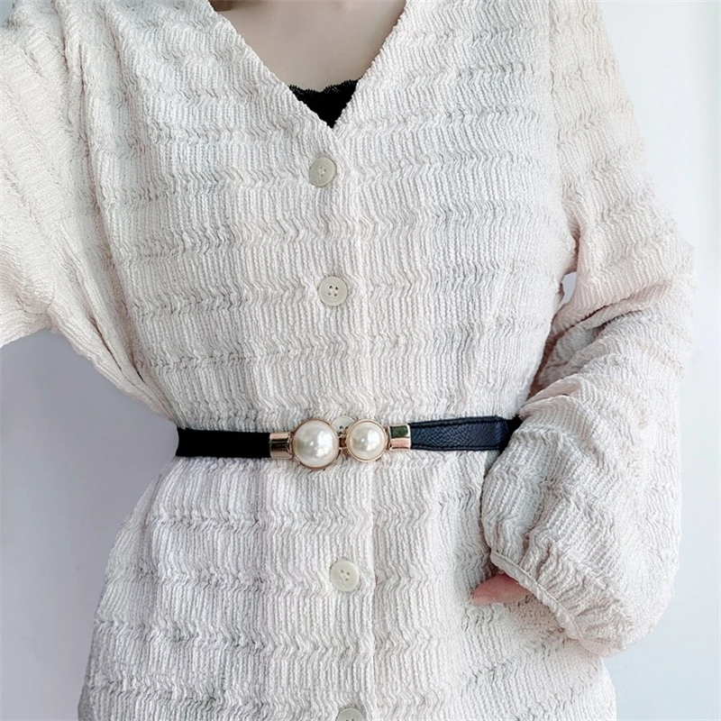 Fashion Belt for Women Peals Buckle Womens Sweater Dress Accessories Leather Casual Thin Female Waistband Width 1.5cm
