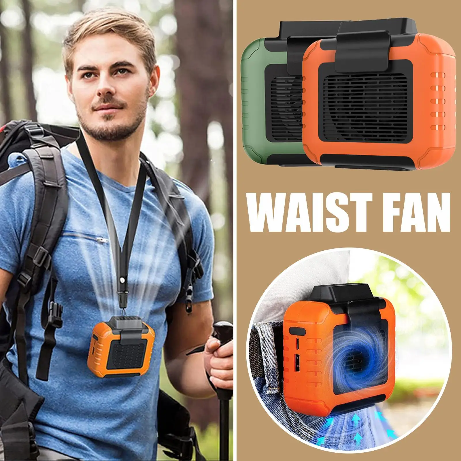 

USB Rechargeable Portable Mini Fan Waist Clip Fan Rechargeable Battery Ultra Quiet Wearable Electric Fan For Outdoor Work