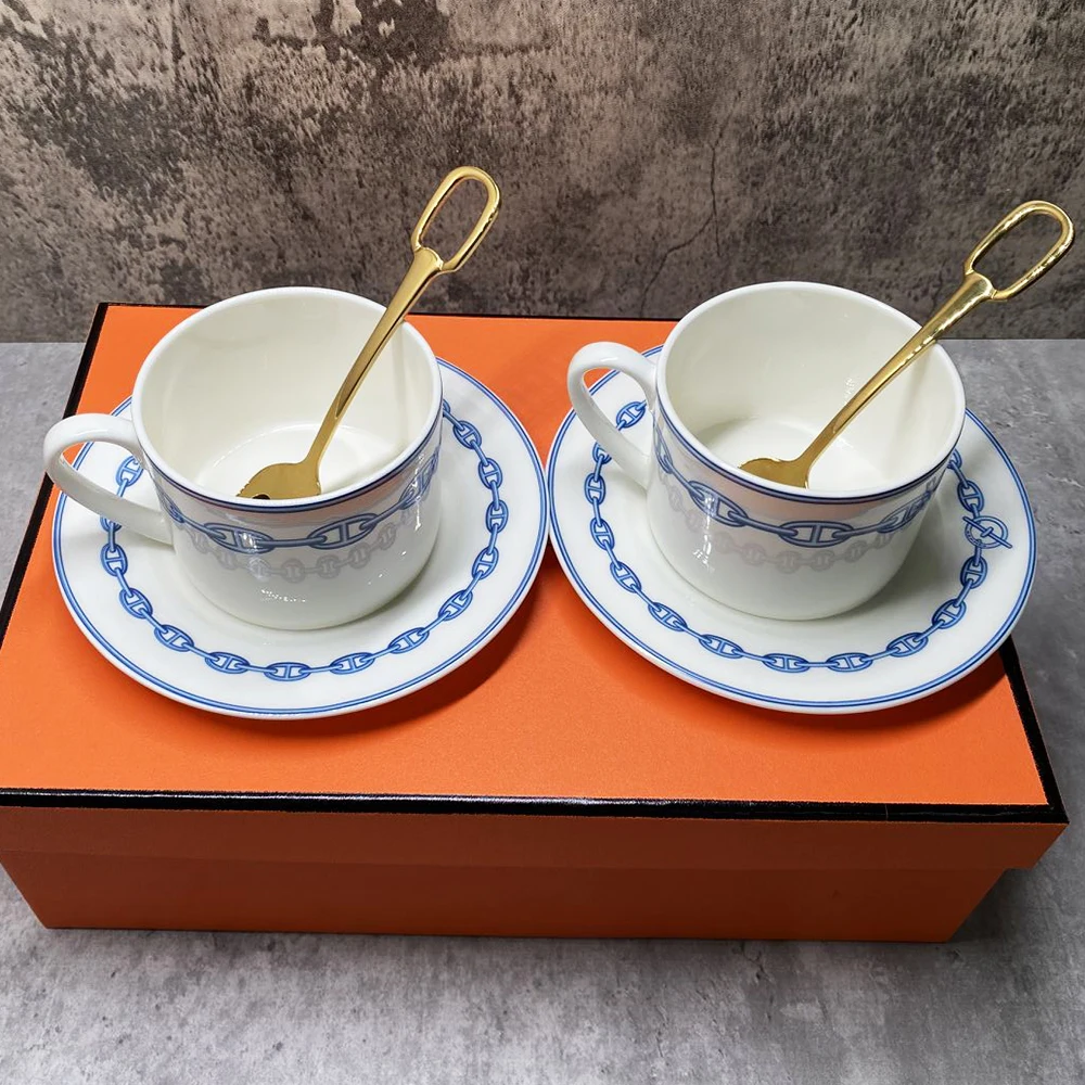 Обеденная тарелка из костяного фарфора с синей цепочкой новая кофейная чашка для