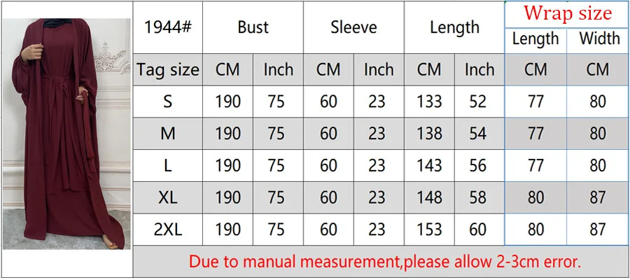3 Piece Abaya Set Butterfly Kimono+Sleeveless Dress+Pleat Wrap Tie Skirt Islamic Clothing Women Dubai Muslim Outfit Ramadan Eid