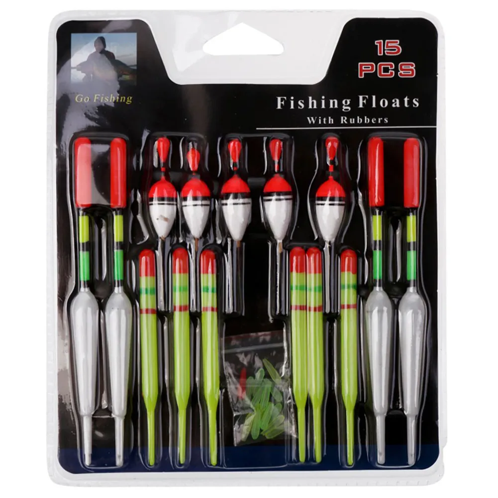 

15pcs/set Vertical Buoy Sea Fishing Floats Multi-size Buoys With Attachment Rubbers Lures Bait For Fishing Dropship