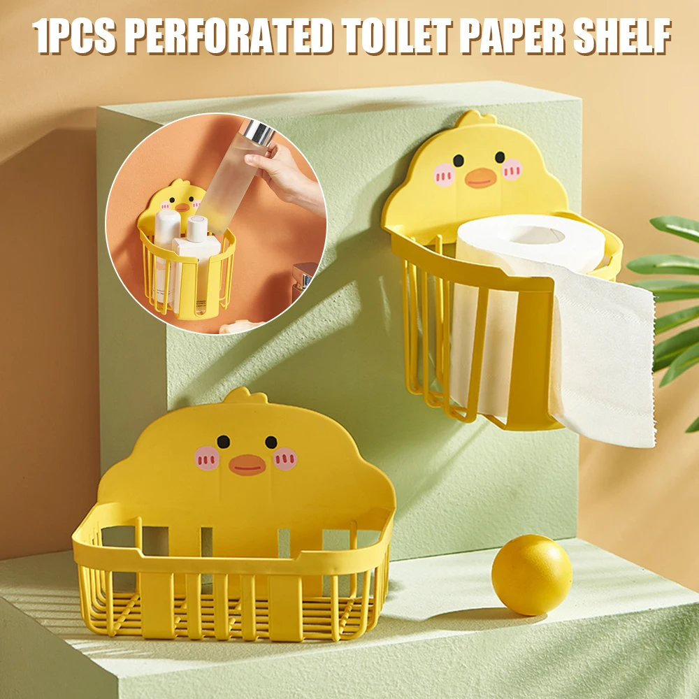 

Toilet Paper Holder Wall Mounted Hollowed Out Bottom No Drilling Holder Cartoon Shape Tissue Holder Rack Porta Papel Higiénico