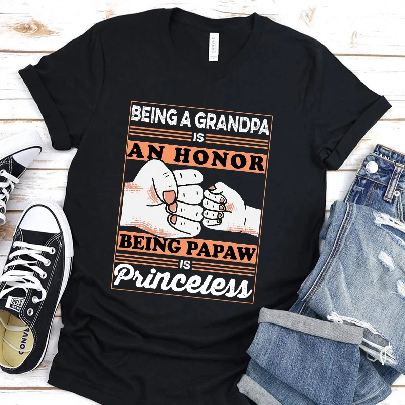 

Being Grandpa Is An Honor Being Papa Is Priceless Father's Day Gift Present for Father Essential T-Shirt Men Casual Graphic Tees