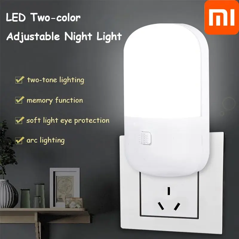 

Энергосберегающий ночник XIAOMI, светодиодная лампа с розеткой для подачи, комнатное освещение, ночник для спальни, прикроватная лампа, два цвета, США/ЕС, 3 Вт