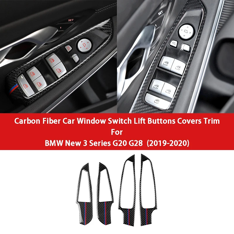 Купи Carbon Fiber Car Window Switch Lift Buttons Car Styling Trim Covers For BMW New 3 Series G20 G28 2019-2020 Car Accessories за 3,900 рублей в магазине AliExpress