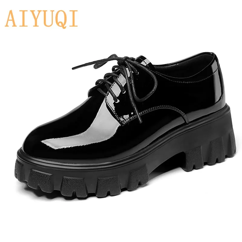 Купи AIYUQI Women Shoes Platform 2023 New British Style Thick-soled Genuine Leather Shoes Women Large Size 35-43 Ladies Spring Shoes за 3,095 рублей в магазине AliExpress