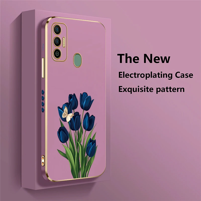 Фото Мягкий чехол из ТПУ для телефона Infinix Tecno Spark 20 20C 5 7 Pro 8C 5 Air 6 Go 1 2024 2022 2021 2020 с узором в виде тюльпанов и бабочек №3