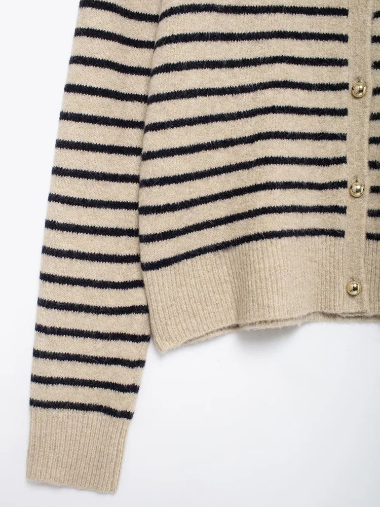 Новинка 2024 женский полосатый трикотаж на осень/зиму винтажный кардиган с длинным
