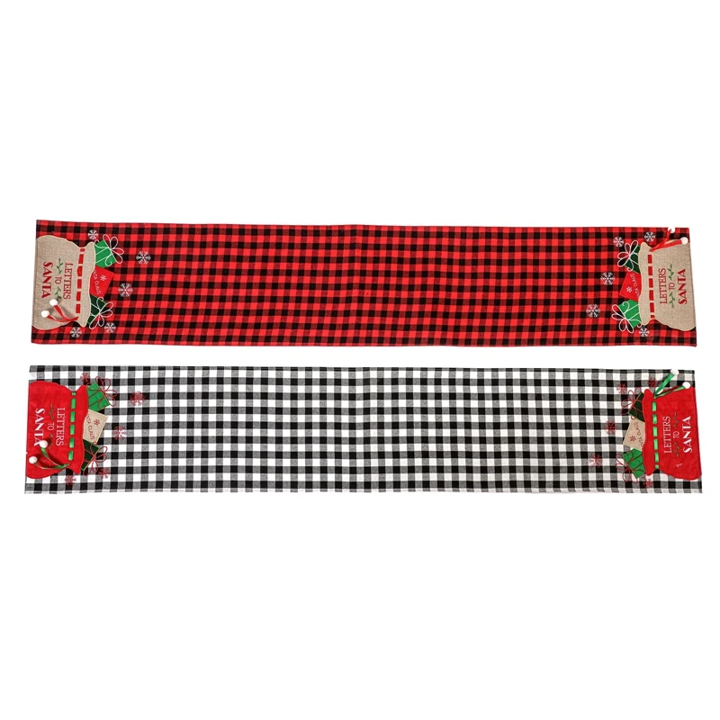 

2 Pcs Buffalo Check Christmas Table Runner For Farmhouse Holiday Parties Table Decorations, Letters To Santa