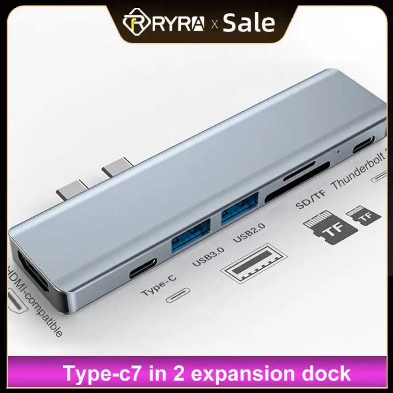 

Адаптер USB Type-C 7 в 1, алюминиевый хаб с двойным штекером, 4K HDMI, совместим с Thunderbolt 3 PD, для быстрой зарядки MacBook Pro