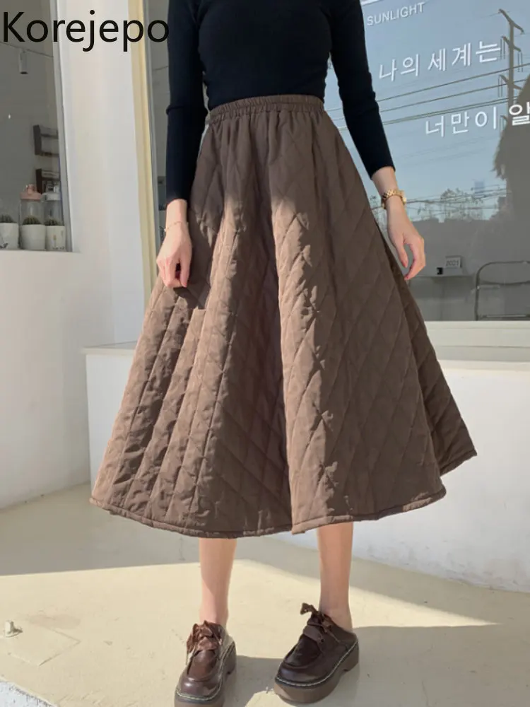 

Korejepo A Line Warm Skirt Women Autumn 2022 New Korean Version High Waist Bottoms Casual High Waist Large Umbrella Skirts