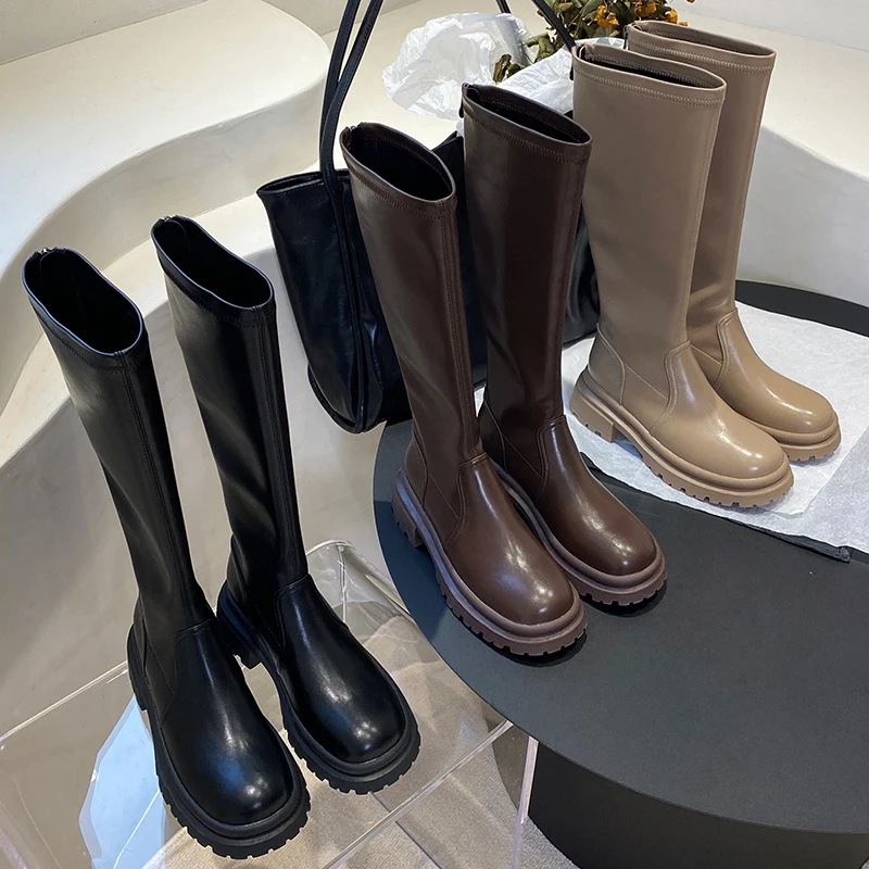 

2022 Fashion Party Elegant Women Knee-High Boots Outdoor Female Casual Long Boot Shoes Round Toe Zippers Ladies Chelsea Boots