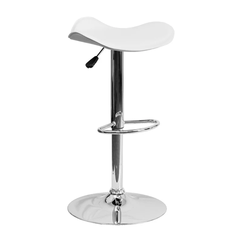 

[Flash Deal]Contemporary Vinyl Adjustable Height Bar Stool with Chrome Base Curved Swivel Seat Backless Design[Us Stock]