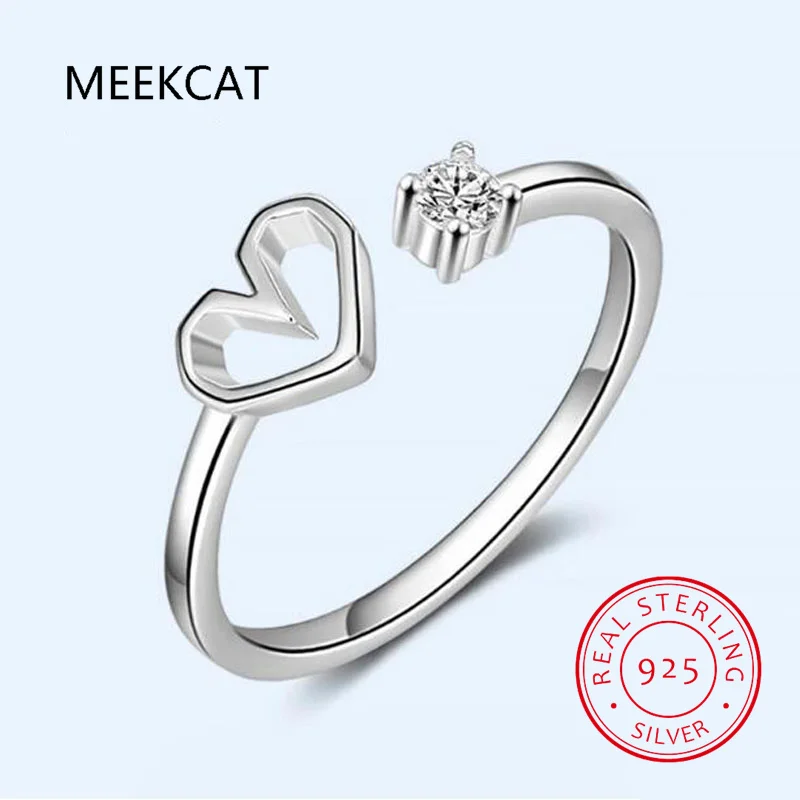 100% стерлинговое серебро 925 пробы модные женские кольца с полым сердечком CZ размер