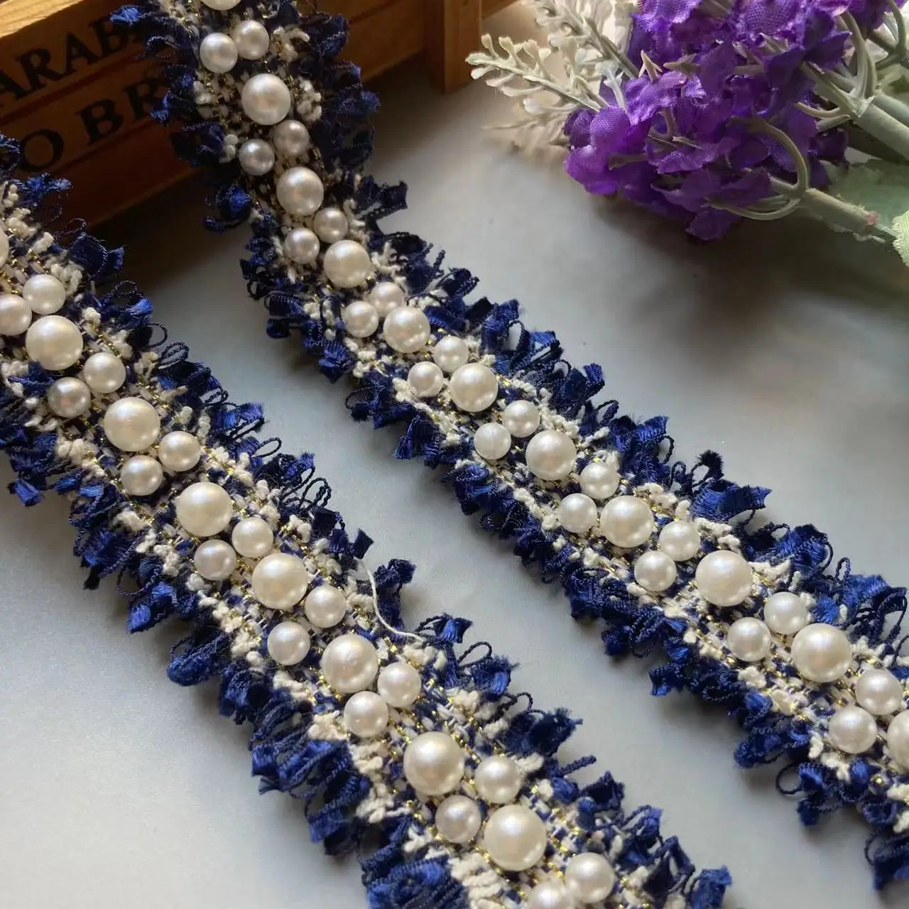 1 метр 3 см Синяя Нейлоновая кружевная лента отделка вышитая аппликация шитье