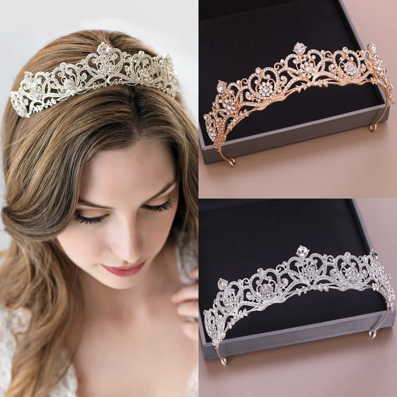 

Baroque Luxury Silver Plated Crystal Pearls Bridal Tiaras Crown Rhinestone Pageant Diadem New Headbands Wedding Hair Accessories