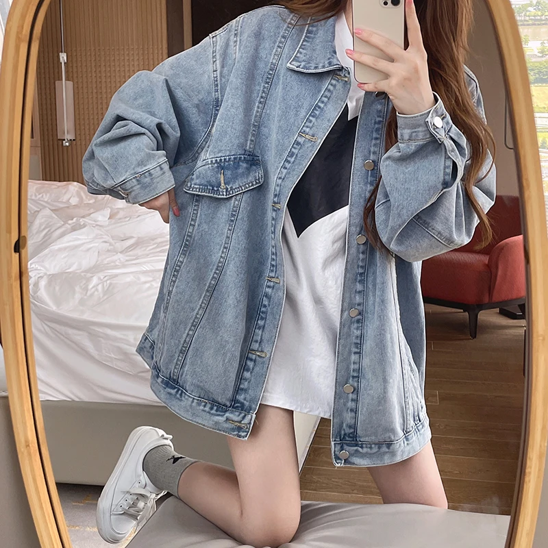 

2022 spring new jean jacket chest double pocket fashion retro loose versatile denim jacket handsome tooling jacket