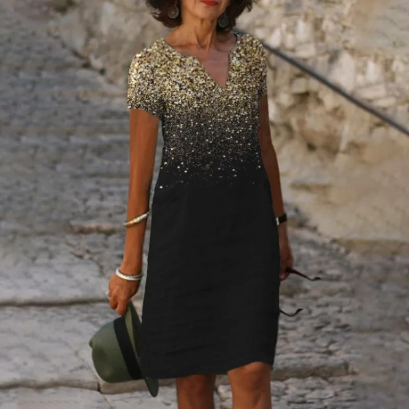 

Gradient Dresses Women Summer Short Sleeve Beach Dresses Casual Ladies Tops Fashion Vintage Dresses Female Y2k Knee Length Dress