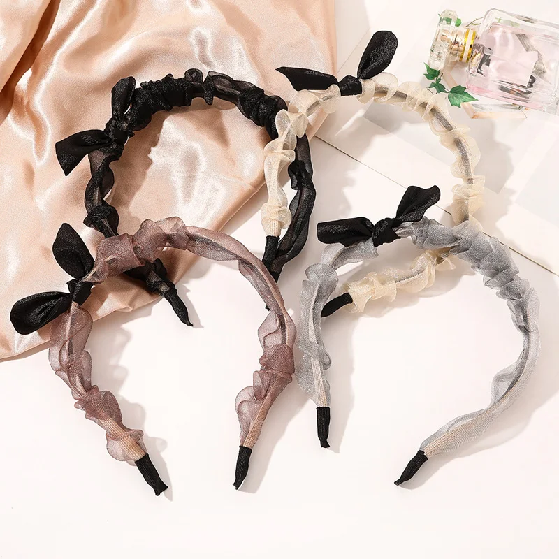 

Sweet Net Yarn Rabbit Ears Fold Headband Bowknot Bezel Thin Side Hair Hoop Hair Band Women Headband Girls Hair Accessories