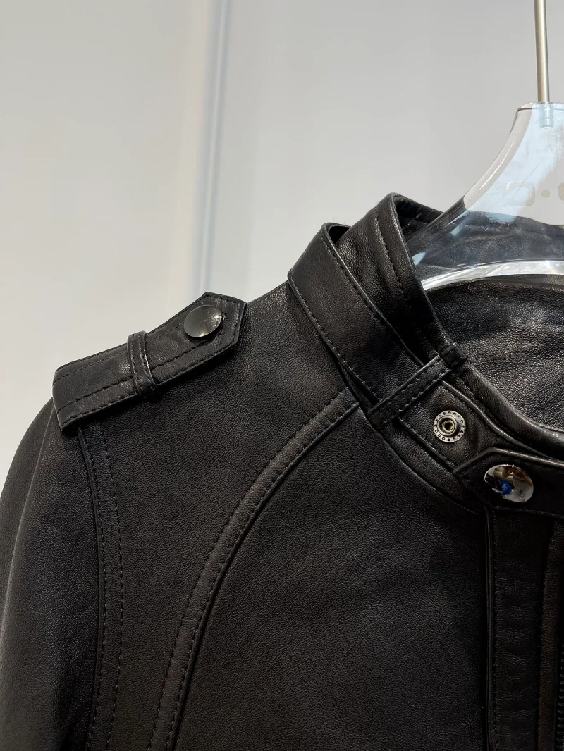 New Arrival Women Fashion Genuine Leather Jacket 2022 Autumn Collection Black Top Quality Coat