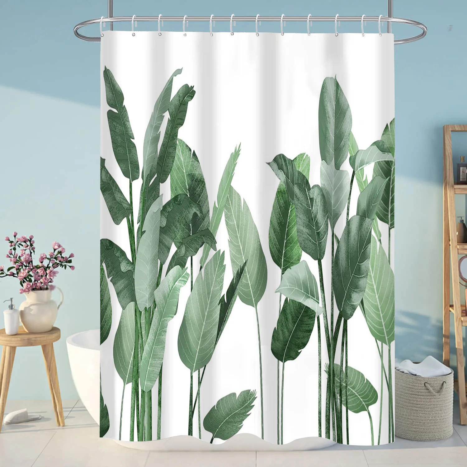 

Shower Curtain Tropical Plant Leaves Flower Stone Bathroom Curtain Set with Hooks 180x200cm Waterproof Fabrics Bath Screen