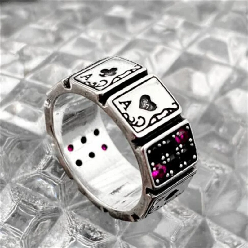 

Creative Fun Playing Cards Crystal Silver Color Ring Fashion Exquisite Women's Finger Rings Punk Jewelry Accessories