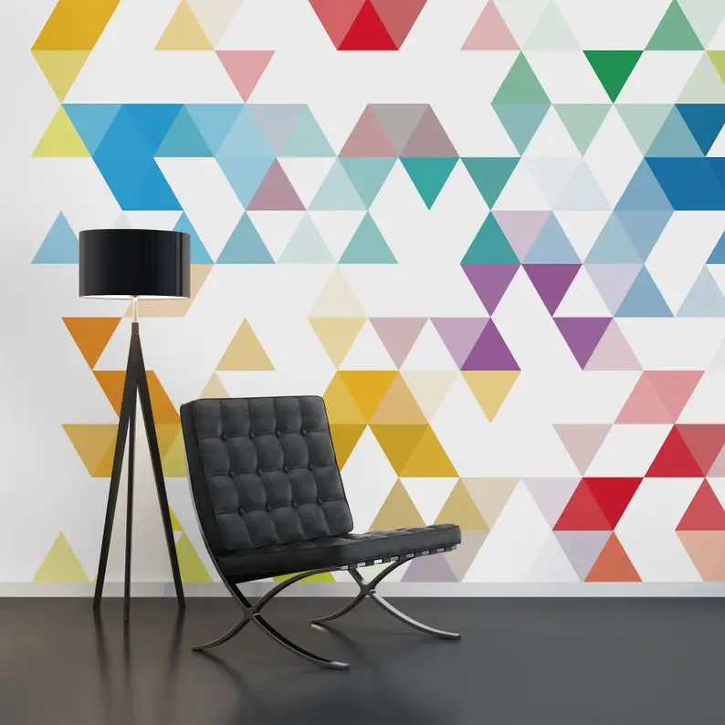 

Wall Mural - Mid Century - Triangles - Repositionable Adhesive Fabric - Self-Adhesive Wall Covering - Peel And Stick - SKU: MidT