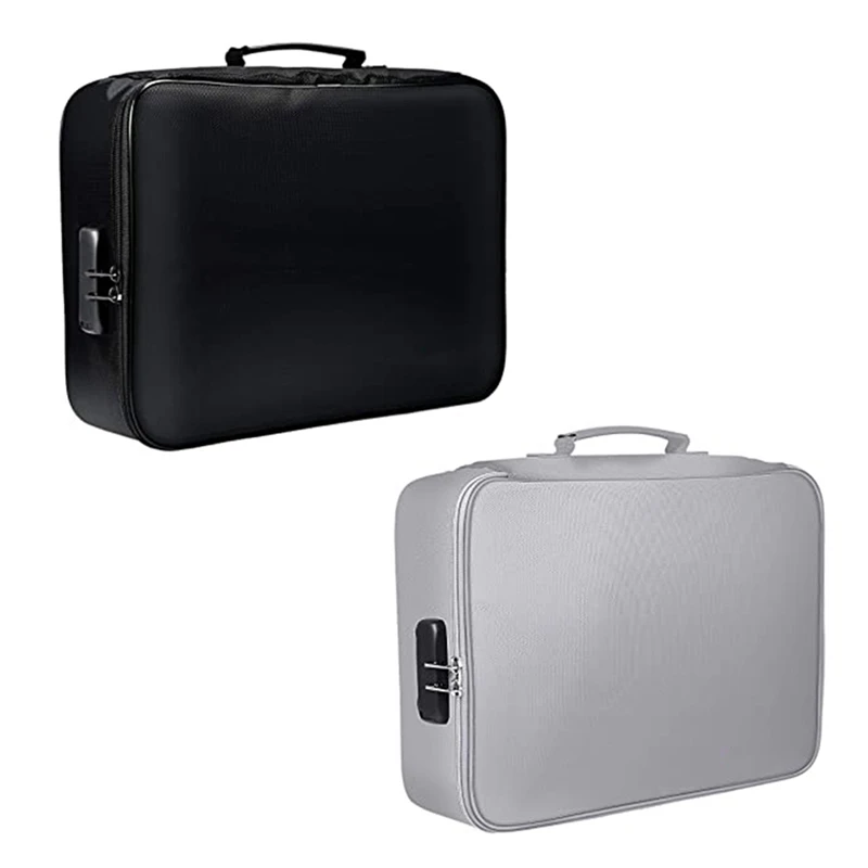 

2X Fireproof Document Bag With Lock,Zipper Code Lock Fireproof Bag, Suitable For Passports, Cash, Valuables Black & Gray