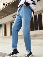a21 summer mens slim fit blue denim trousers fashion streetwear casual jeans male stretch ankle length pencil pants