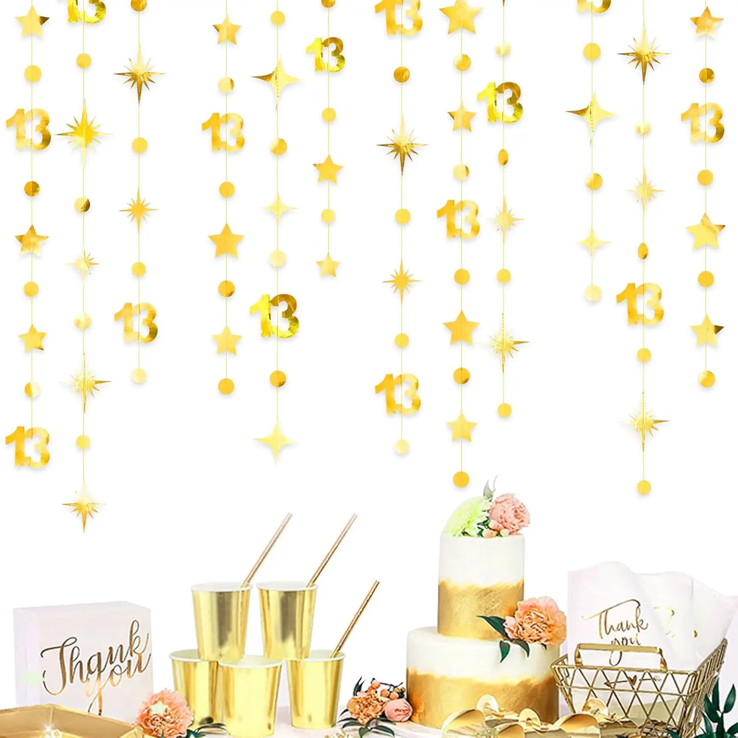 4 шт. золотые украшения на 13-й день рождения 13 кругов мерцающая звезда гирлянда
