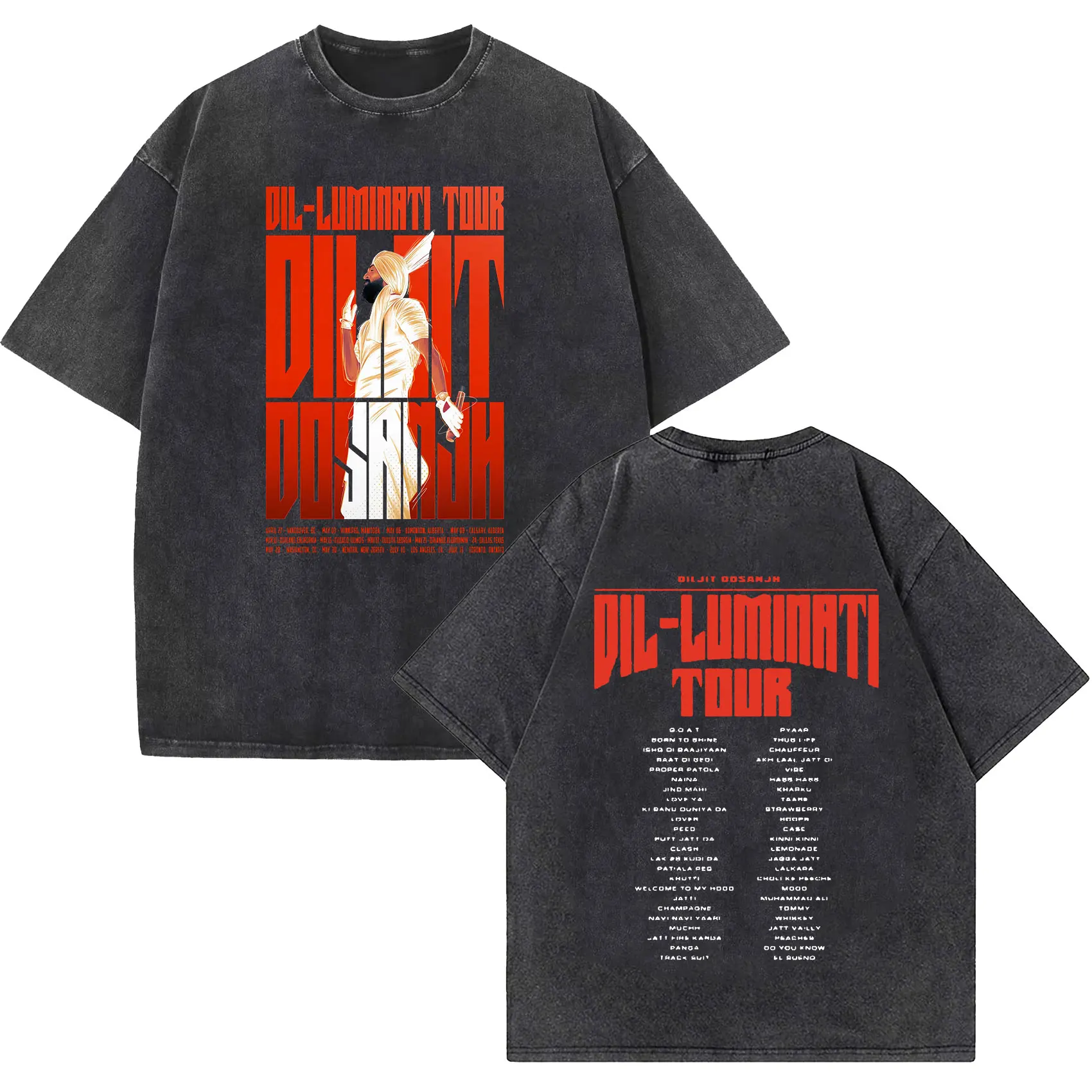 Diljit Dosanjh Dil-Luminati Tour 2024 винтажные Промытые футболки мужские готические модные