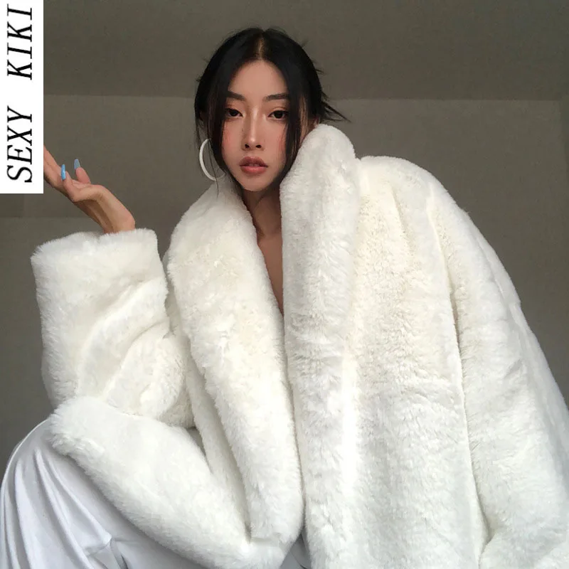 2022 New Faux Fur Faux Rabbit Fur Suit Collar White Fuzzy Nightgown Fur Coat Winter Coat Ladies Free Shipping Faux Fur Coat