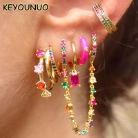 keyounuo gold filled silver color earcuffs rainbow zircon stud earrings for women drop hoop colorful earrings jewelry wholesale
