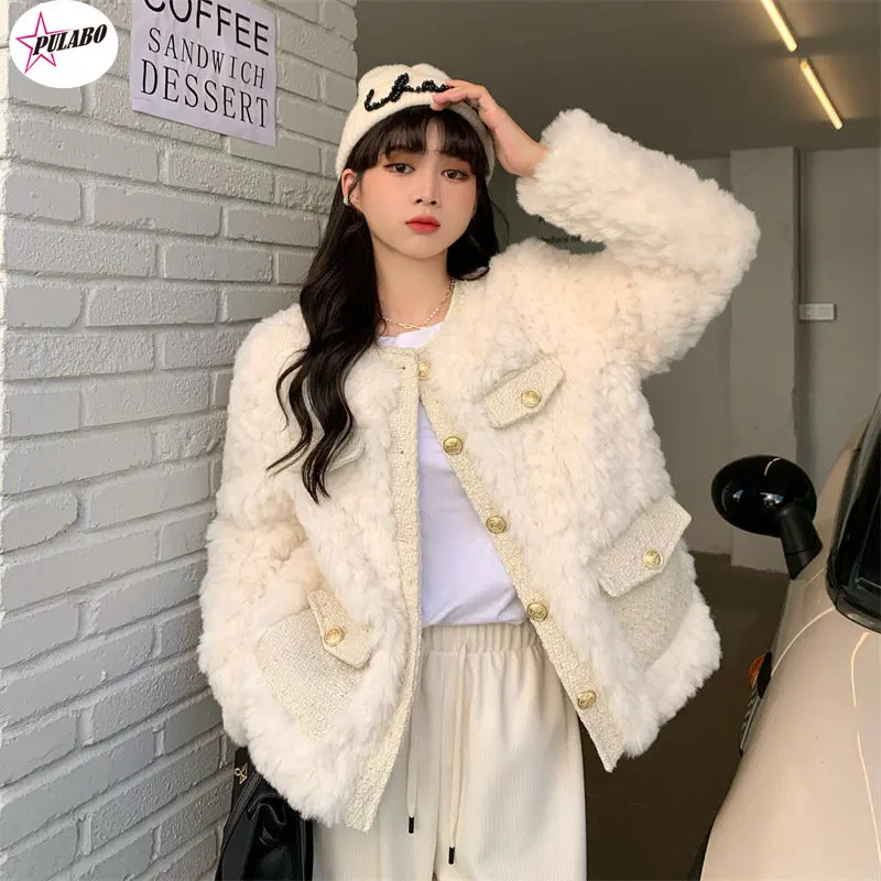 

PULABO Lamb Wool Coat Women's 2022 Autumn and Winter Elegant and Versatile Korean Version of The Lazy Wind Single-breasted Ca