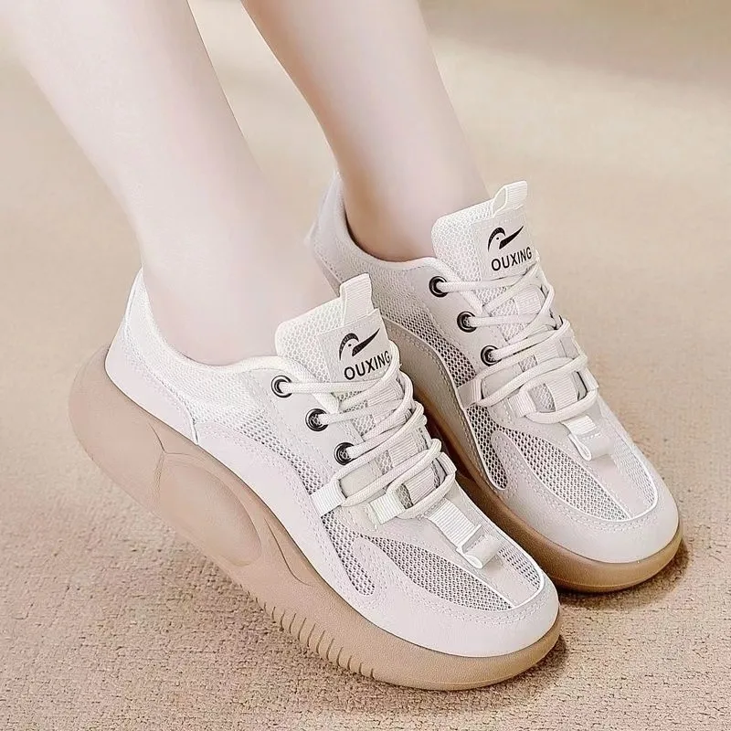 

2023 Fashion Spring Women's Shoes Authentic Lace-up Flat Sneakers Women's Thick Sole Comfortable Light Casual Shoes Footwear