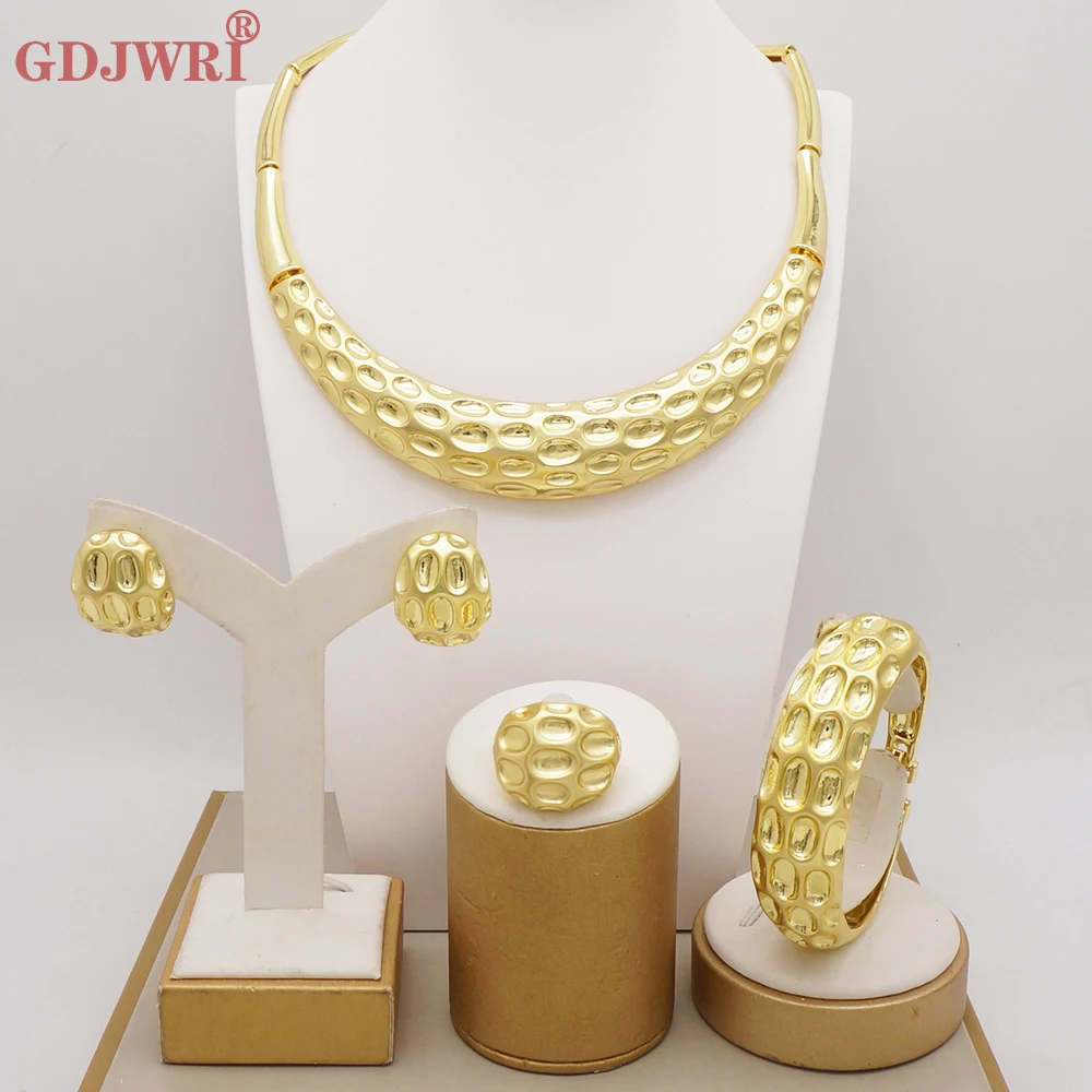 Лидер продаж, новейший большой бразильский золотой комплект украшений для женщин, ожерелье, браслет, кольцо, серьги, набор свадебных украше...