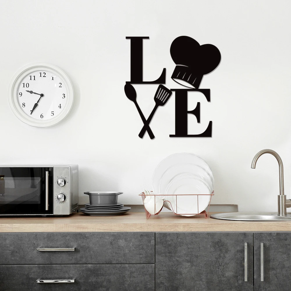 1 шт. Настенный декор любовь для кухни комнаты Металлический черно-белого цвета