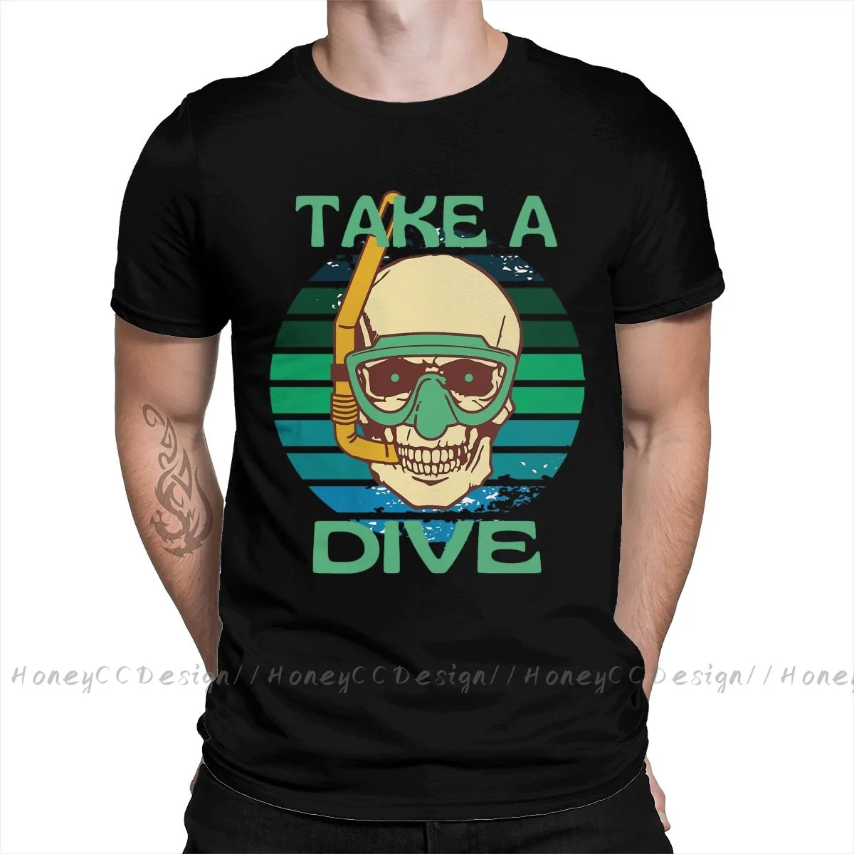Scuba Diver skull Print Cotton T-Shirt Camiseta Hombre Take A Dive Skull Skeleton For Men Fashion Streetwear Shirt Gift