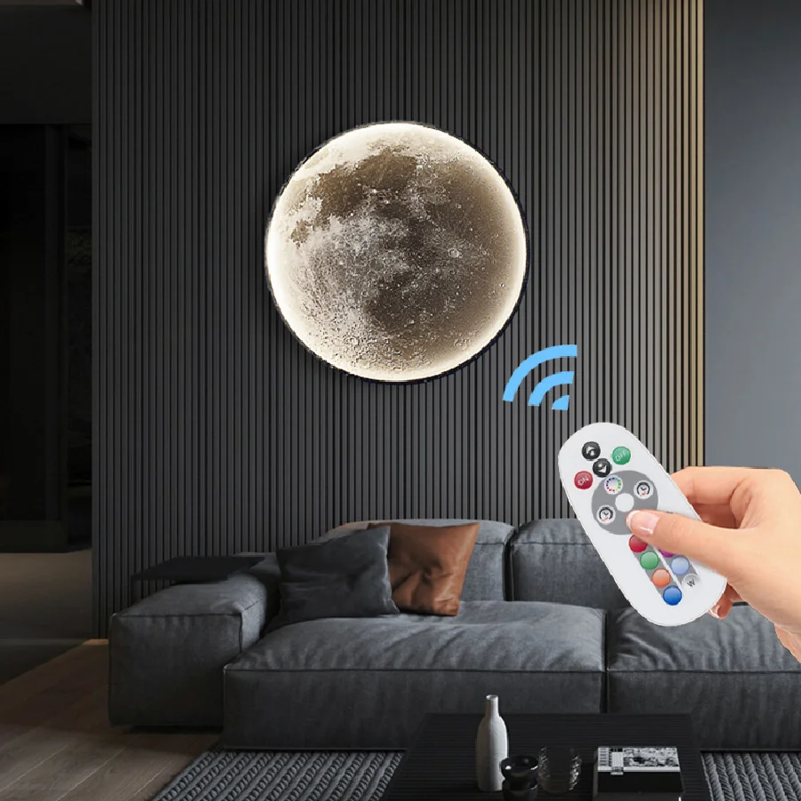 

Современная настенная лампа Moon, светодиодные светильники с дистанционным управлением, украшение для спальни, гостиной, столовой, Настенный...