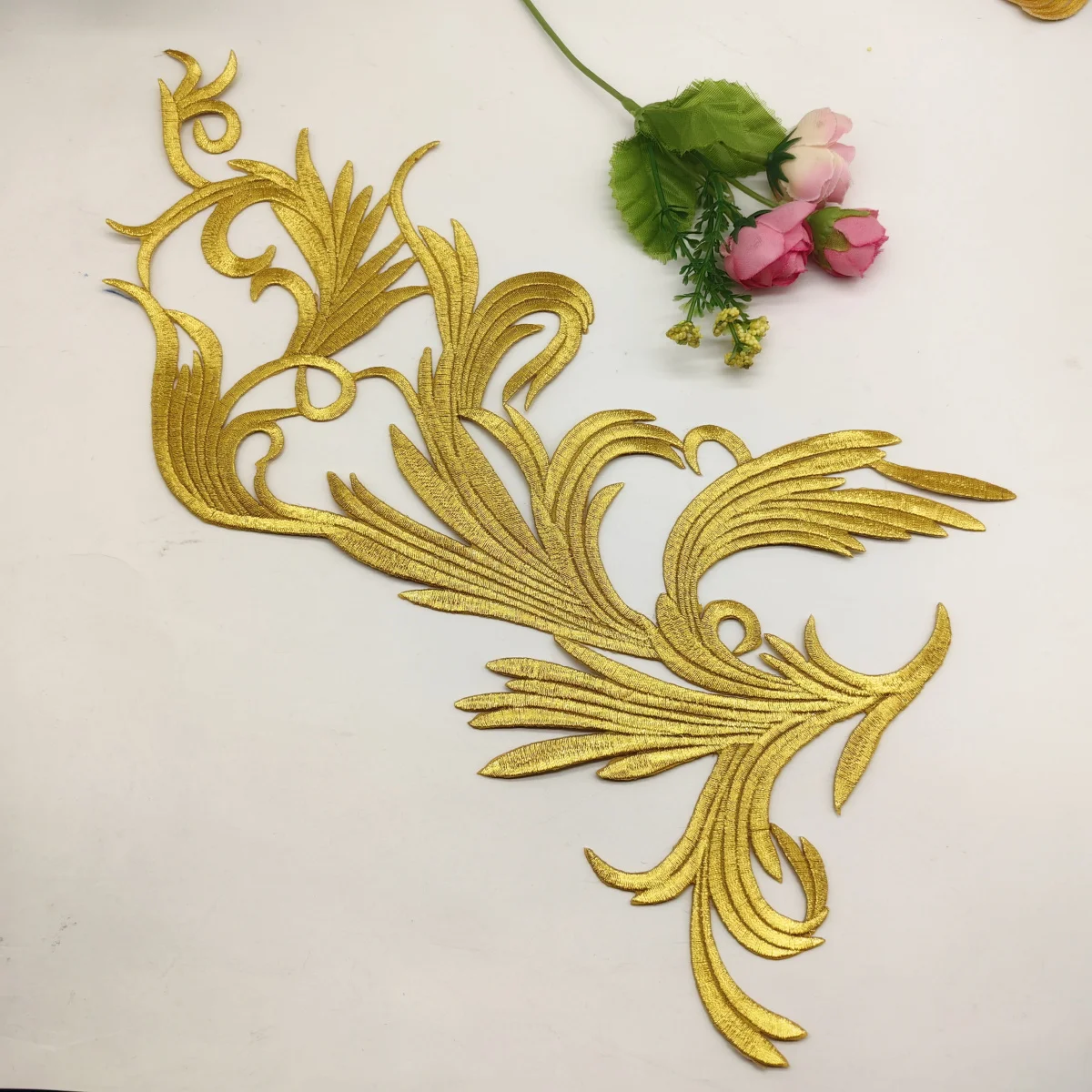 Золотые нашивки с вышивкой 1 пара аппликации цветами для одежды украшения сделай