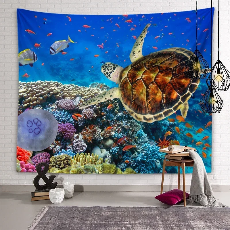 Милый гобелен с черепахой подводный мир фон настенное художественное украшение