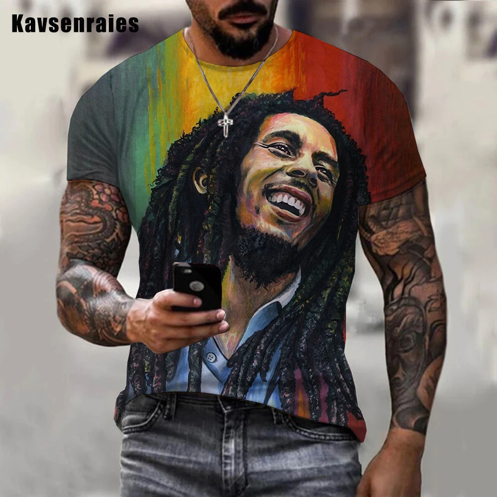 

Men T-Shirt Summer Cool Rock Bob Marley 3D Print O-Neck Graphic Short Sleeve Street Hip-Hop Oversized Tops Tees For Men Clothing