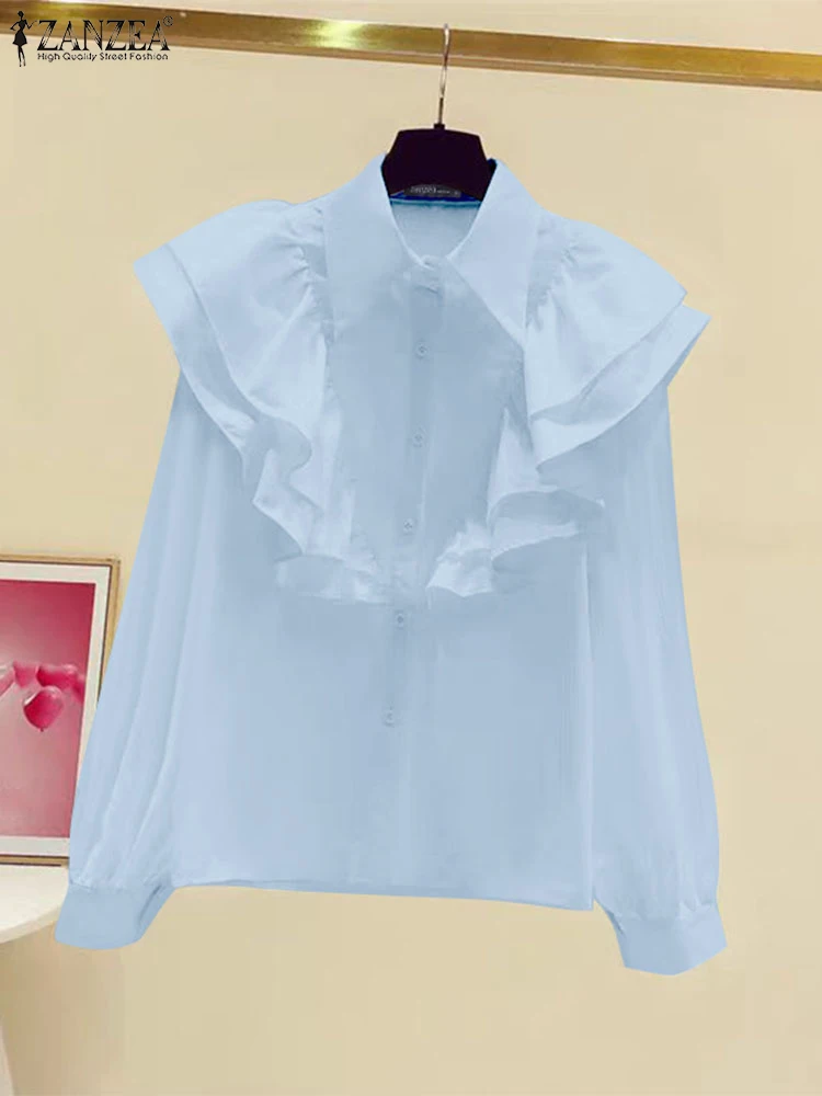 Белая рубашка ZANZEA в Корейском стиле с отложным воротником и оборками женские