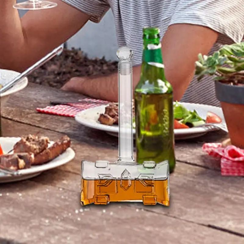 Стеклянный графин для виски 400 мл в форме молотка с герметичной пробкой 3D кувшин