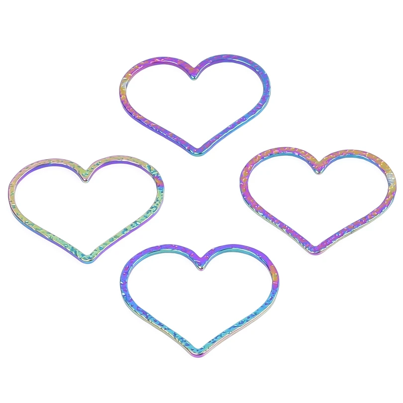 3pcs/Lot Fashion Stainless Steel Engraving Ellipse Heart Rhombus Geometric Square Pendant Rainbow Color Charms For DIY Jewelry