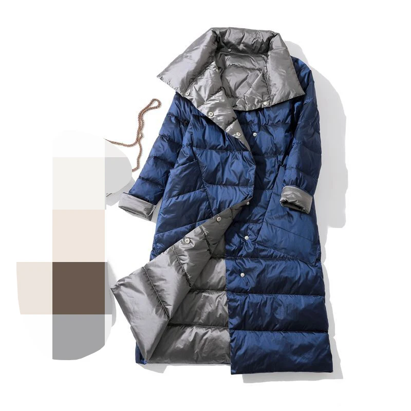 white duck down on both sides, light and thin down jacket for women, Korean  medium length loose  thickened coat sides