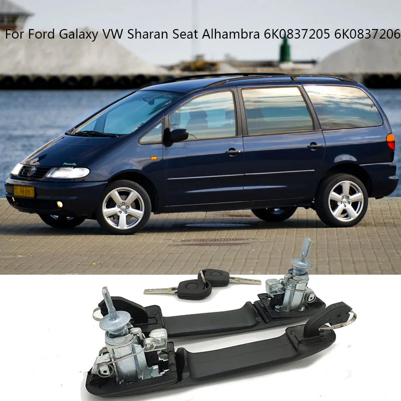 

2PCS 6K0837205 6K0837206 FRONT LEFT RIGHT DOOR HANDLE WITH LOCK BARREL FOR VW SHARAN 1995-2010 33MM PIN LENGTH