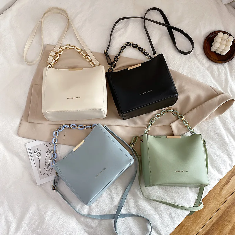 Women Handbag Ladies Elegant Shoulder Bag PU Leather Wild Solid Color Bucket Crossbody Pack Strap Handbag for Shopping Dating