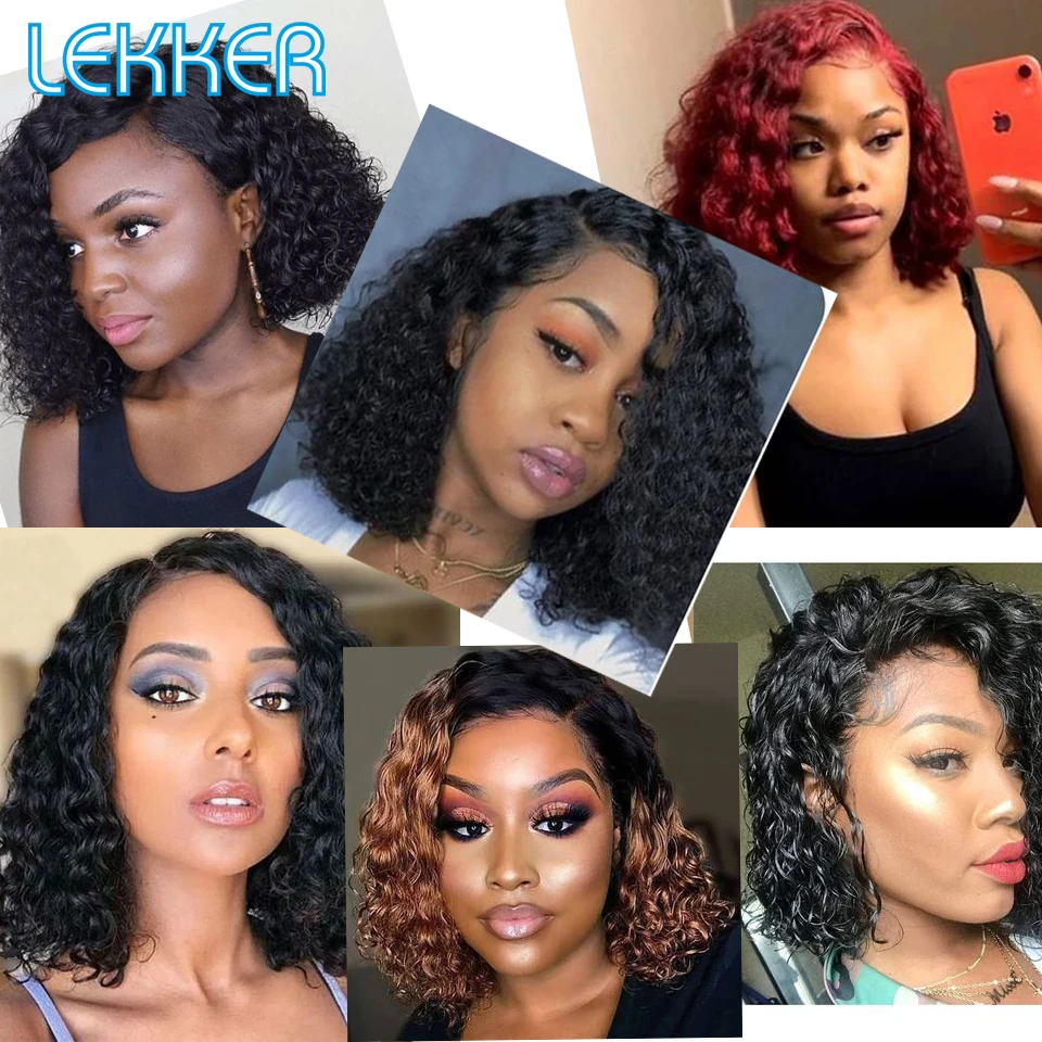 Lekker Ombre Colored Short Kinky Curly Bob Human Hair Lace Wig For Women Loose Deep Wave Glueless Brazilian Remy Hair 99j Wigs enlarge