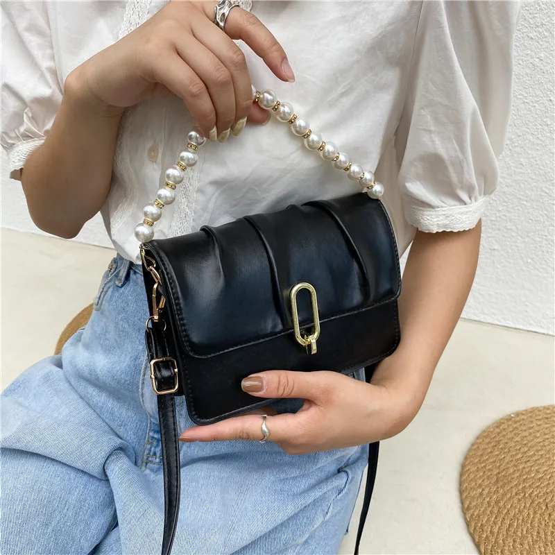 Fashion Luggage &Bags Women's Handbags Crossbody Summer Foreign Style Pleated Pearl Saddle PU Bag Casual  Ladies Bolsos